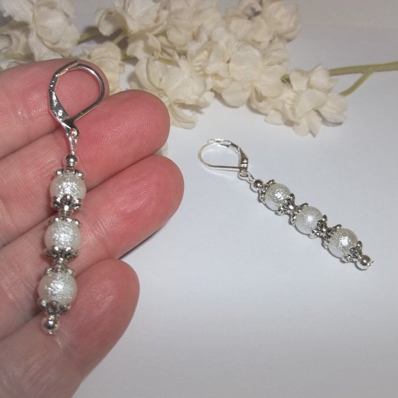 White Earrings, White and Silver Earring, Earrings, Dangle Earring, Earring 7548 - Picture 6 of 8